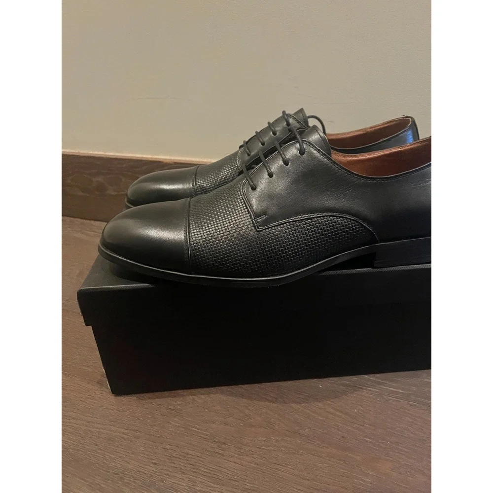 Tuluchi Italy Design Men's Black Cap Toe Oxford Dress Shoes Size 11 Leather